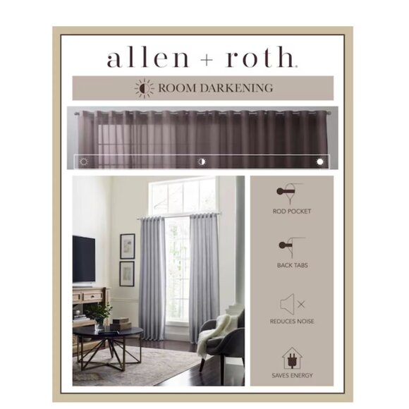 allen + roth 84-in Gray Block Room darkening Interlined Back tab Single curtain - Picture 4 of 4